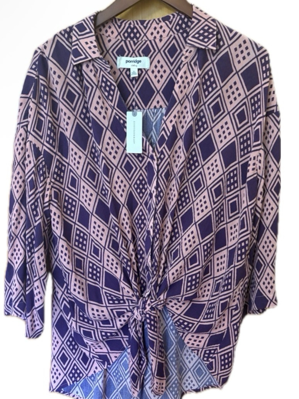 Porridge Anthropologie NWT M Geometric Tie Front Blouse Boho Flowy $108